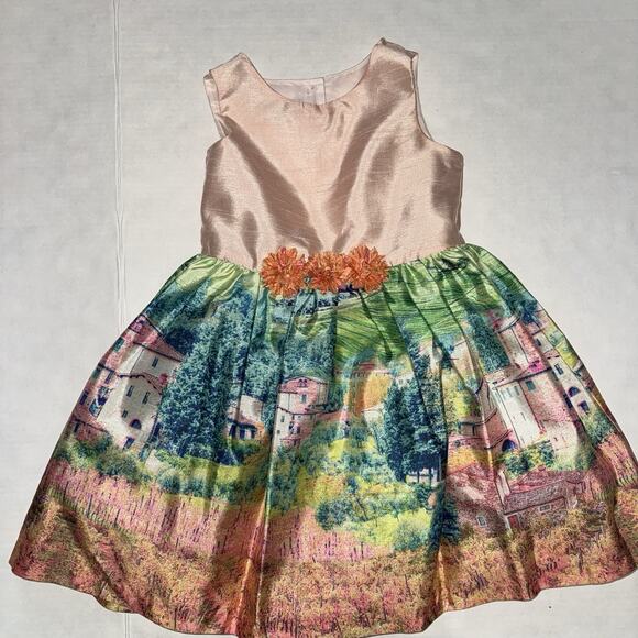Pippa & Julie Girl 5 Landscape Print Dress Pleated Evening Formal Wedding Party